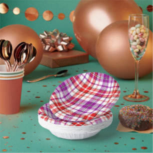 Weißes rotes violettes Karo-Tartan-Design  Pappteller