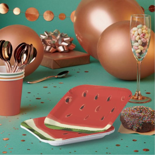 Weißes Rotes Wasserfarben Wassermelone Papierplatt Pappteller (Multi)