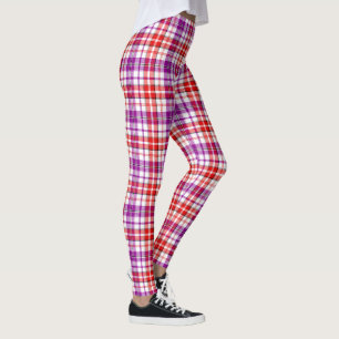 Weißes Rotlila Karo-Tartan-Design  Leggings
