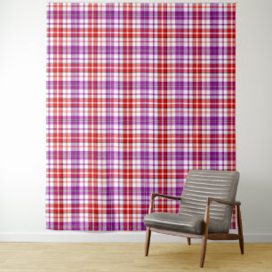 Weißes Rotlila Karo-Tartan-Design Wandteppich