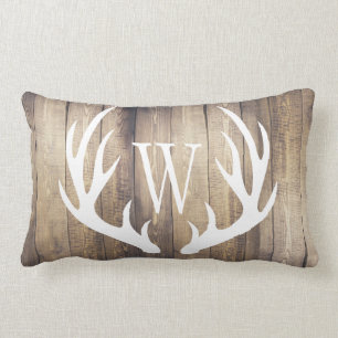 Weißes Rotwild-Geweih-Bauernhaus-Holz-Monogramm Lendenkissen