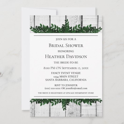 Weißes rustikales Foliage-Brautparty Einladung (Vorderseite)