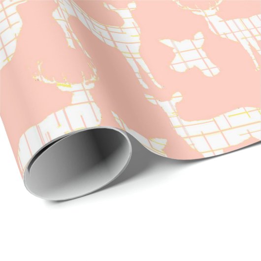 Weißes Rustikales Hirsch auf rosa Wrapping Paper Geschenkpapier (Rolleneckpunkt)