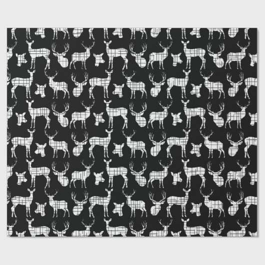 Weißes Rustikales Hirsch auf schwarzem Wrapping Pa Geschenkpapier (Flach)