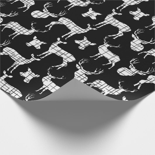 Weißes Rustikales Hirsch auf schwarzem Wrapping Pa Geschenkpapier (Ecke)