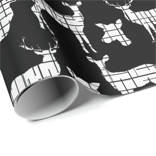 Weißes Rustikales Hirsch auf schwarzem Wrapping Pa Geschenkpapier (Rolleneckpunkt)