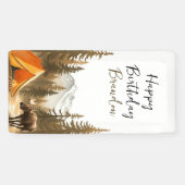 Weißes, rustikales Waldland Camping Geburtstag Banner (Horizontal)