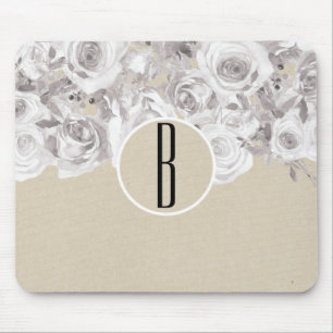 Weißes rustikales Winter-Rosen-Shabby Chic Mousepad
