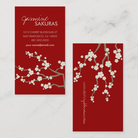 Weißes Sakura Orientalisches Kirschblüten Elegante Visitenkarte (Vorne/Hinten)