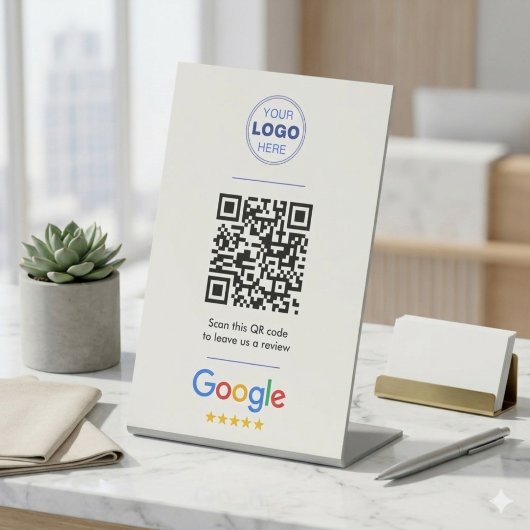 Weißes sauberes Google-Review-QR-Code-Logo Sockelschild