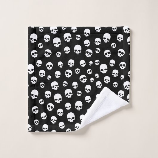 Weißes Schädelmuster Badhandtuch Set (Waschlappen)