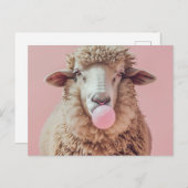 Weißes Schaf bläst rosa Gummiblase Postkarte (Vorne/Hinten)