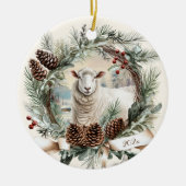 Weißes Schafzuchttier Weihnachtspinecone Keramik Ornament (Vorne)