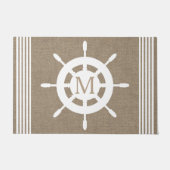 Weißes Schiffs-nautischrad u. Imitat-Leinwand Fußmatte (Vorderseite)