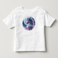 Weißes, schimmerndes Pferd zum Shirt für das Baby