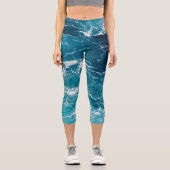 Weißes, schlau-blaues Meerwasser Capri Leggings (Vorderseite)