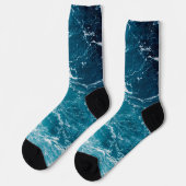 Weißes, schlau-blaues Meerwasser Socken (Linkes Detail)