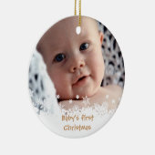 Weißes Schneeflocken, braunes Lebkuchen, Foto Keramik Ornament (Rechts)