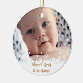 Weißes Schneeflocken, braunes Lebkuchen, Foto Keramik Ornament (Links)