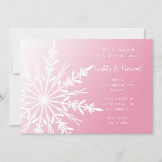 Weißes Schneeflocken - Pink Winter Engagement Part Einladung (Vorderseite)