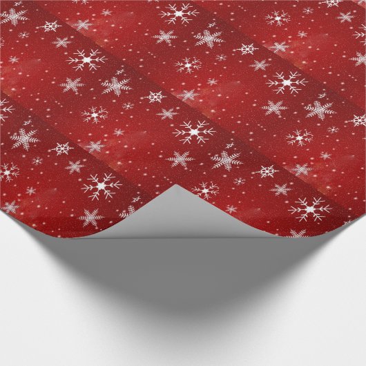 Weißes Schneeflocken und rotes Hintergrundpapier Geschenkpapier (Ecke)