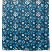 Weißes Schneeflockenmuster auf kühlem Blau Duschvorhang (Vorderseite)