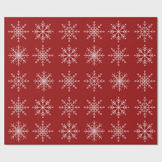 Weißes Schneeflockenmuster auf Rot Geschenkpapier (Flach)