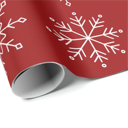 Weißes Schneeflockenmuster auf Rot Geschenkpapier (Rolleneckpunkt)