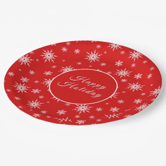 Weißes Schneeflockenmuster Pappteller (Schrägansicht)