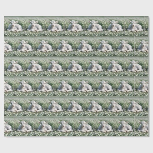 Weißes schottisches Hochland-Kalb in Daisien Geschenkpapier (Flach)