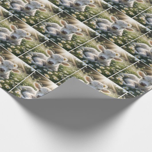 Weißes schottisches Hochland-Kalb in Daisien Geschenkpapier (Ecke)