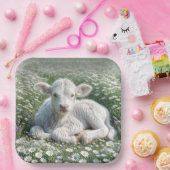 Weißes schottisches Hochlandkalb in Daisy Meadow Pappteller (Party)