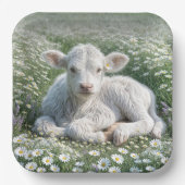 Weißes schottisches Hochlandkalb in Daisy Meadow Pappteller (Vorderseite)