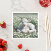 Weißes schottisches Hochlandkalb in Daisy Meadow Serviette (Beispiel)