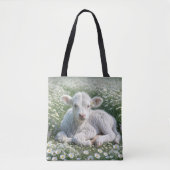 Weißes schottisches Hochlandkalb in Daisy Meadow Tasche (Vorderseite)