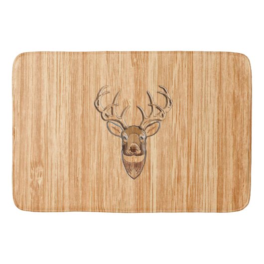 Weißes Schwanz Hirschkopf Holzkörner-Anzeige Badematte (Vorderseite)