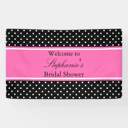 Weißes Schwarz, Hot Pink Polka Dot Brautparty Banner (Horizontal)