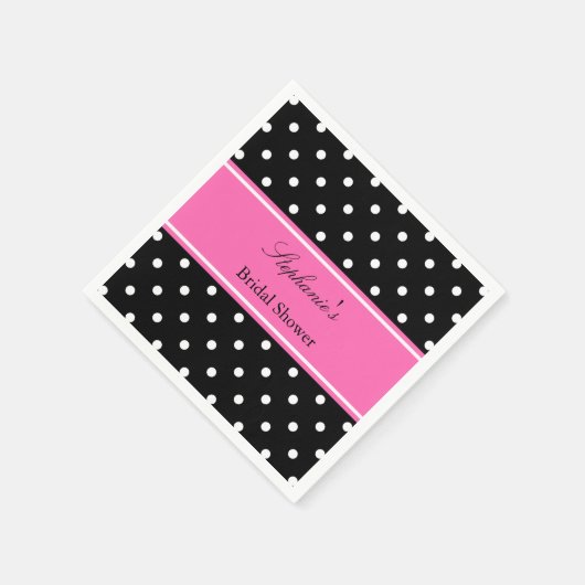 Weißes Schwarz, Hot Pink Polka Dot Brautparty Serviette (Ecke)