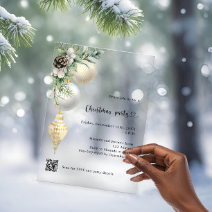 Weißes Schwarz-Weiß-Baubles QR-Code Weihnachtszeit Acryleinladungen