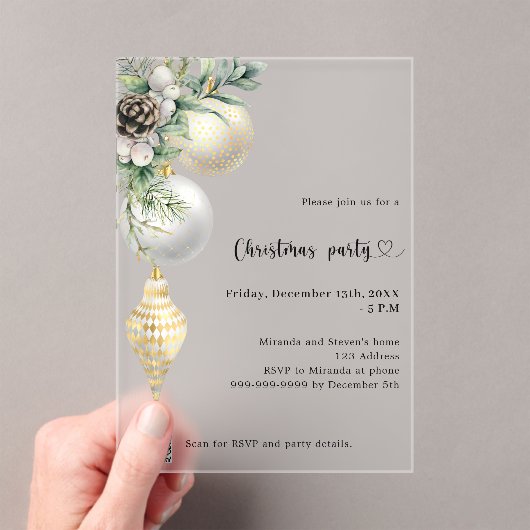 Weißes Schwarz-Weiß-Baubles QR-Code Weihnachtszeit Acryleinladungen (Insitu (Handheld))