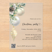 Weißes Schwarz-Weiß-Baubles QR-Code Weihnachtszeit Acryleinladungen (Vorderseite)