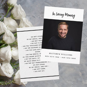 Weißes schwarzes Foto, einfache Beerdigungskarte Visitenkarte