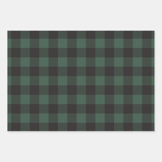 Weißes Schwarzes Grün Buffalo Kariert Geschenkpapier Set (Vorderseite 3)