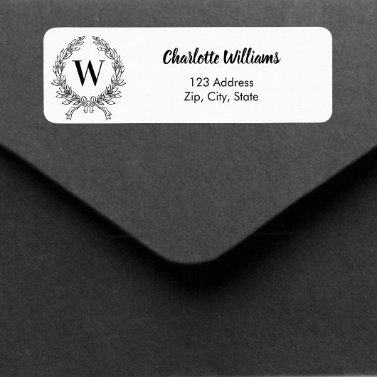 Weißes schwarzes Monogramm Anfangsbuchstabe Kranz 