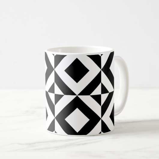 Weißes Schwarzes Quadrat Rechteck Art Deco Muster Kaffeetasse (VorderseiteRechts)