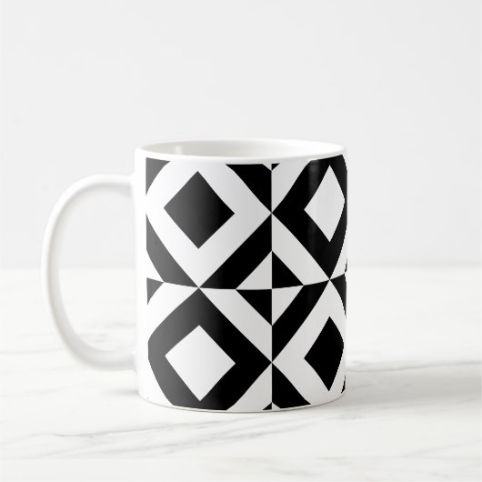 Weißes Schwarzes Quadrat Rechteck Art Deco Muster Kaffeetasse (Links)