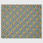 Weißes schwarzes Streifen tropisches Ananas-Gold Geschenkpapier (Flach)
