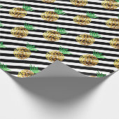 Weißes schwarzes Streifen tropisches Ananas-Gold Geschenkpapier (Ecke)