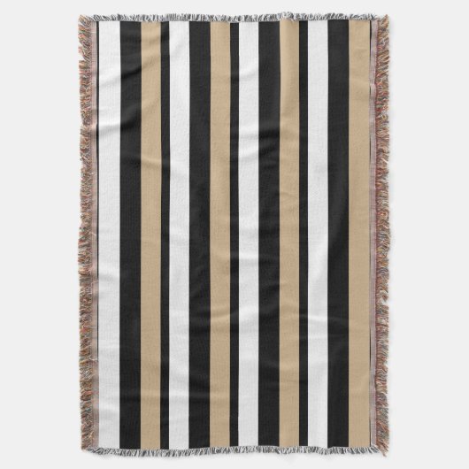 Weißes Schwarzes und Gold Striped Wurfs-Decke Decke (Vorderseite Vertikal)