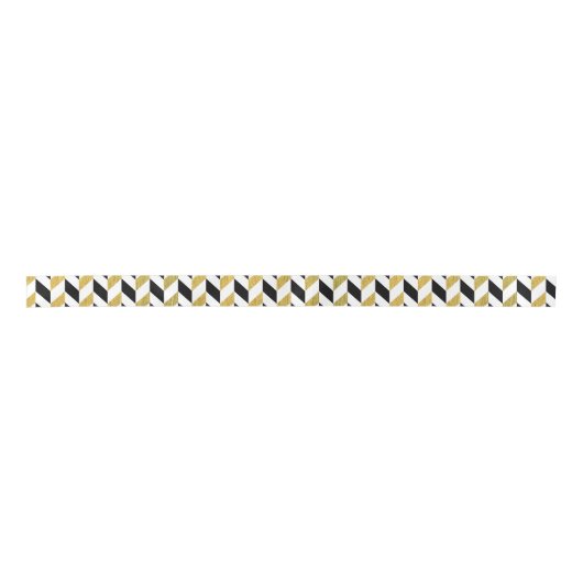 Weißes, schwarzes und goldenes Zickzack Muster Satinband (Vorderseite)
